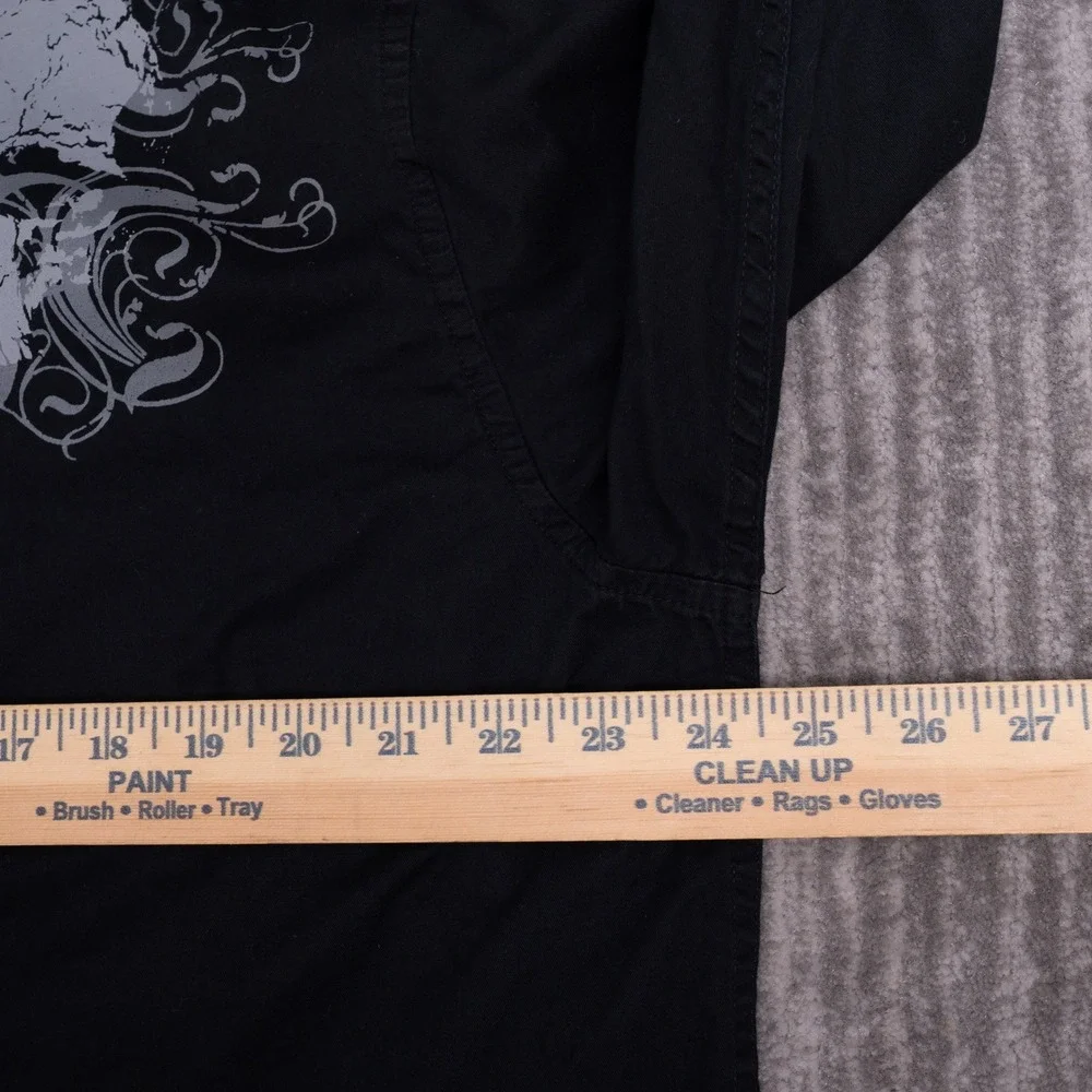 Avirex Button Up Shirt Mens XL Black Good Skull Graphic Long Sleeve Epaulets